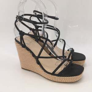 Marc Fisher Zesty Black Strappy Ankle Wrap Espadrille Platform Wedge Sandal 8.5